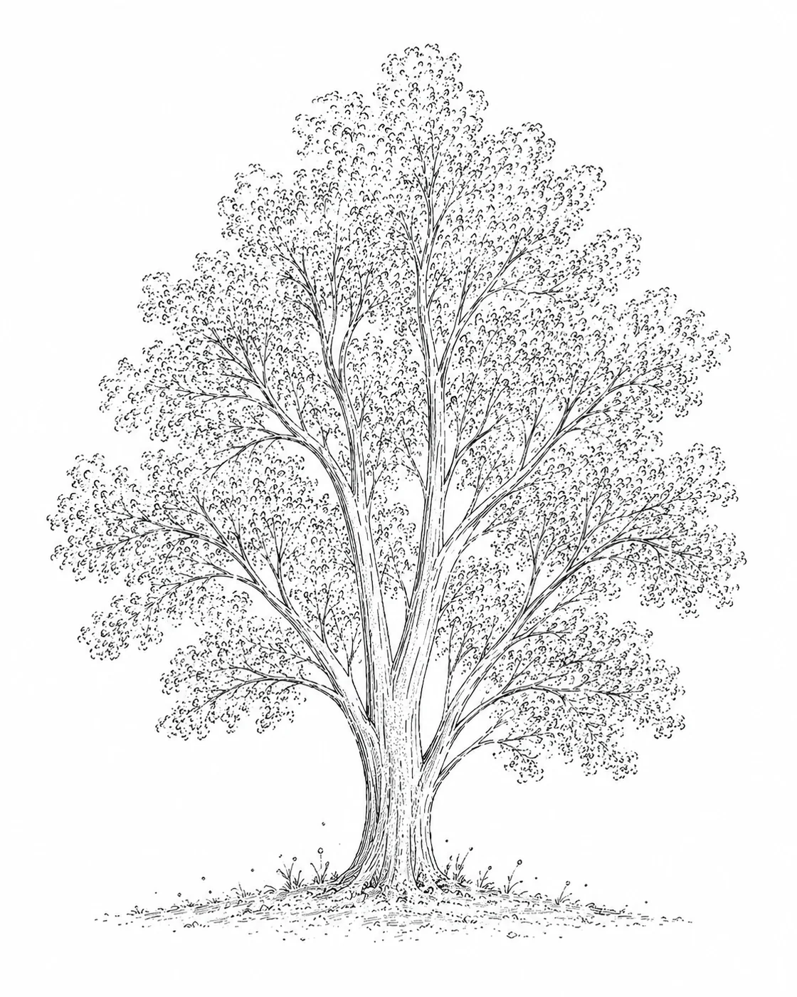 Black ink drawing of a LoneTree service tree