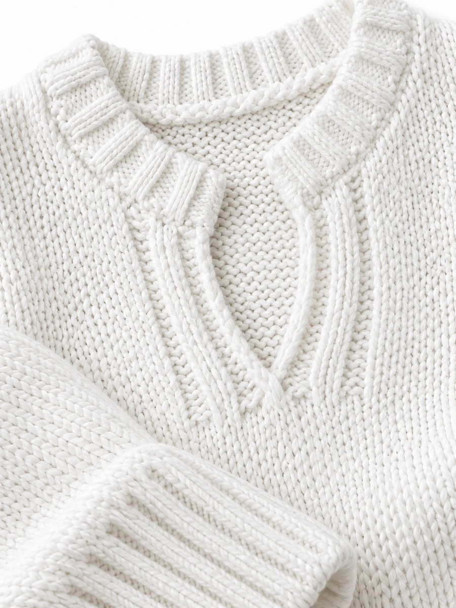 Studio Essentials white knit sweater detail
