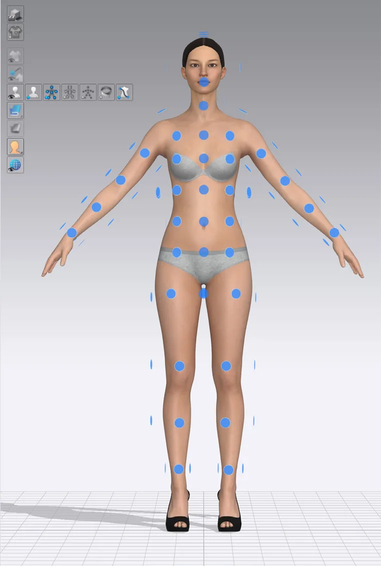 CLO3D 三维虚拟人台及蓝色排列点 / avatar arrangement points